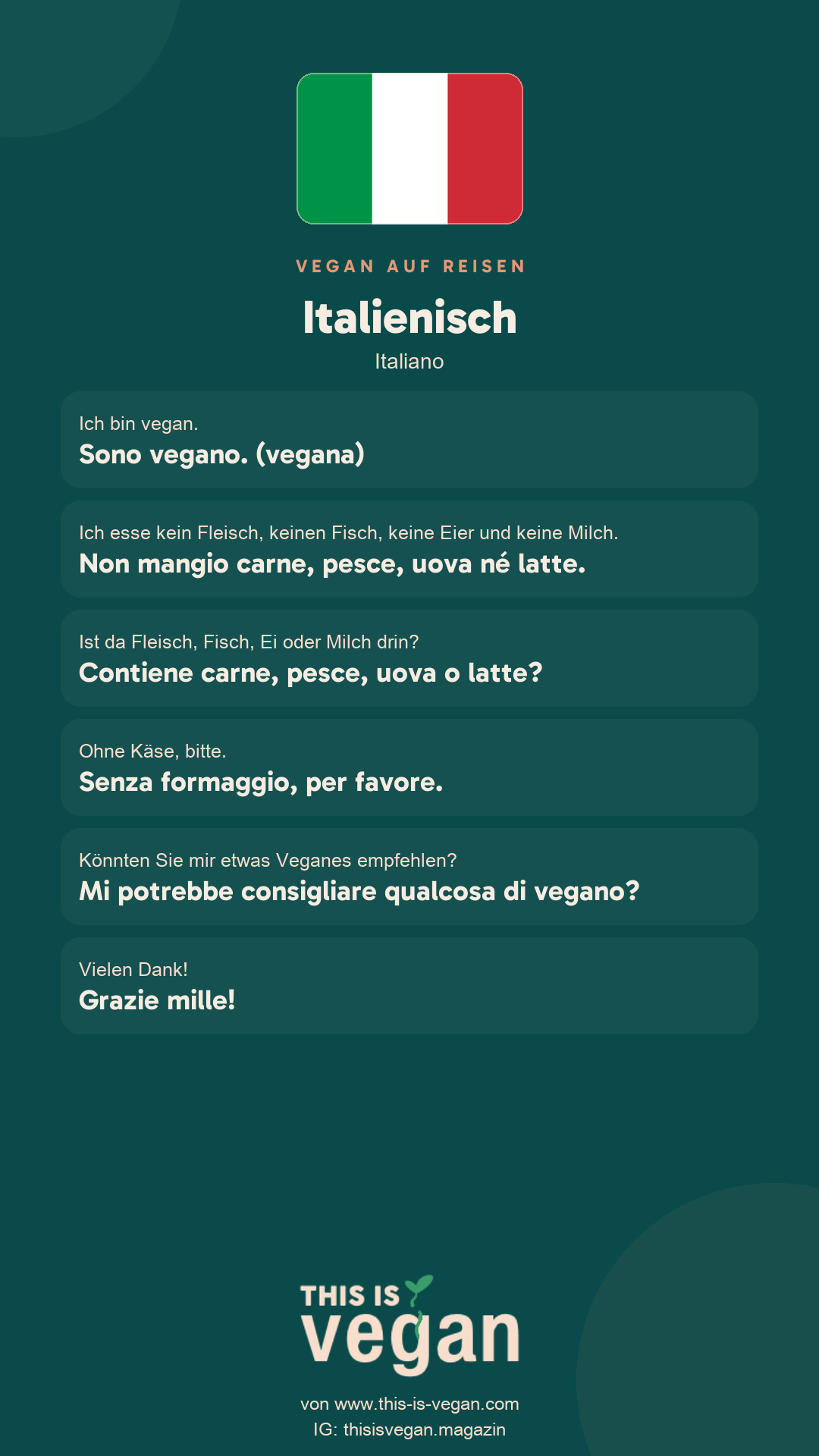 Vegane Sätze auf Italienisch, Karte zum Speichern von This Is Vegan